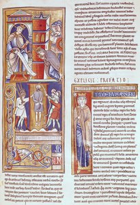 Ms 1 fol.284r EstherとAhasuerus、およびSoman聖書のハマンの吊り 作： French School