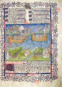 Ms 2028 fol。 2フランス国民のトロイの木馬、Grandes Chroniques de Franceから 作： French School