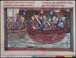 Ms 22495 fol.287外国への乗船、Le Roman de Godefroi de Bouillon、1337年 作： French School