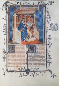 Ms 24287 fol. 2r フランス王シャルル5世（賢者）、ソールズベリーのジョン、ポリクラチックスより、デニス・フーレカティス訳、1372年頃（vellum 作： French School