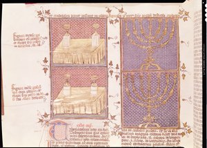 Ms 290 Tome 1 f.89v Nicolas de LyreによるPostilles sur la Bibleの供物と本枝の燭台の表