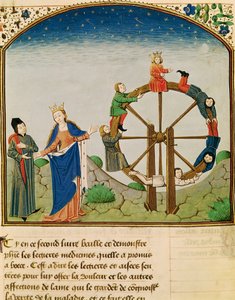 Ms 3045 fol.22v Boethius with the Wheel of Fortune、哲学の慰めから、ジャン・ド・メウン訳 作： French School
