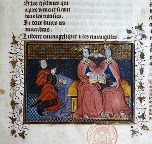 Ms 312 三位一体と跪く献金者の姿 ギヤート・デ・ムーランの歴史書からの細密画（ベラム製