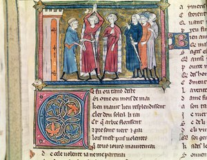 Ms 3142 fol。179騎士の武装、Recueil de Poesies Francaises、c。1280-90 作： French School