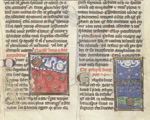 Ms 320 Fol.197r Thomas van Cantimpre (1201-72) の「De Natura rerum」からの月食と惑星の動き（ベラム製 作： French School