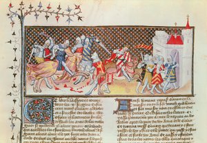 Ms 3479 t.1 fol.558 Livre de Messire Lancelot du Lacの騎士の戦いのシーン