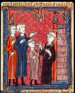 Ms 372 f.53r Decrets de Gratienから両親が修道院に連れてきた子供 作： French School