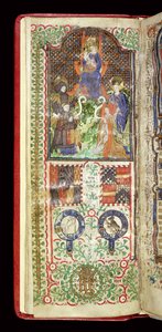 Ms 40-1950、f.7v：John Talbotが所有するBook of Hoursの献辞ページ、c.1424 作： French School