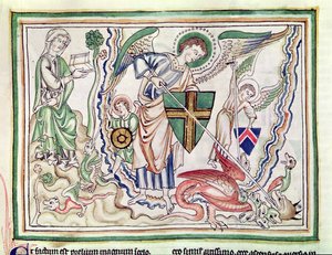 Ms 422 fol.47v聖ミカエルが黙示録からドラゴンを殺した 作： French School