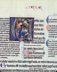 Ms 48 fol.95v歴史的な初期のVは預言者エレミヤの石打ちを描いています 作： French School