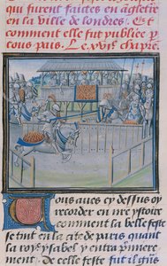 Ms 5190 f.88 Froissarts Chroniclesのロンドンのトーナメント：ジャスティング 作： French School