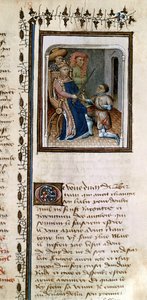 Ms 814 f.125r Bertrand du Guesclin（1320-80）Histoire de Du Guesclinからの王による騎士