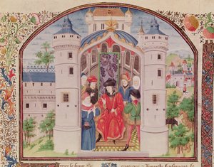 Ms 927 Fol.426アリストテレスによる倫理、政治および経済学からの経済学のプレゼンテーション（384-322 BC）詳細（165166も参照） 作： French School