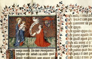 Ms 954 Pierre dAilly（1350-1420）聖母の前で、OiuvresからPierre dAillyで1416年頃にカンブレーの司教 作： French School