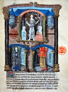 Ms 978 fol.39 「城の門の家」ガブリエル・ド・ブルボンの一般人向け精神論の挿絵（ベラム製 作： French School