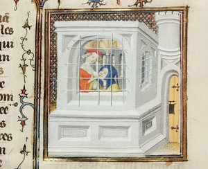 Ms Fr 12420 Roman Charity：Cimon and Pero、from Claris Women、by Giovanni Boccaccio（1313-75） 作： French School