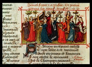 Ms Fr 12476 Fol.109vマーティン・ル・フラン（1410-61）1451によるLe Champion des Damesの9つのミューズ 作： French School