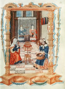 Ms Fr 1537 Fol。36ピュードルーアンの王冠の構想のロイヤルソングから、ワークショップで織りなす聖母マリア