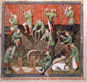 Ms Fr 616 fol.53v 15世紀初頭のガストンフェブスデフォワ（1331-91）によるリブレデラシャスのネットの男性 作： French School