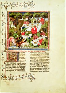 Ms Fr 616 fol.67ハンターがクワガタ狩りの前にごちそう、ガストンフェブスドフォワ（1331-1391）のリブレデラシャッセから