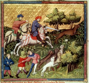 Ms Fr 616 fol.96v Wolf hunt、from a book by Gaston Phebus de Foix（1331-91） 作： French School