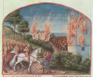 Ms Fr 91 Fol.87ロバート・デ・ボロンによるメルリンの物語のページ、c.1482-89 作： French School