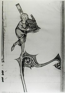 Ms Fr 95 fol.273オルガンを演奏するミュージシャン、lHistoire de Merlin、c.1280-90 作： French School