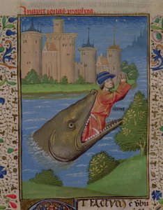 Ms H 7 f.111rヨナとクジラ、ジャンXXIIの聖書から 作： French School