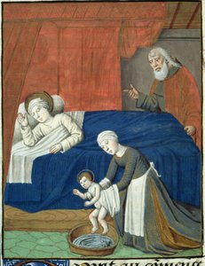 Ms Hunter 36 f.10vザクセンのルドルフによるヴィータクリスティの祝せられた聖母マリアの生誕、c.1300-7778 作： French School