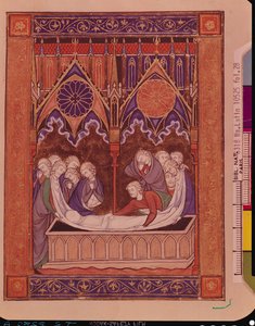 Ms Lat 10525 Fol.28セントルイスの詩篇からのカナンのジェイコブの埋葬、c.1258-70 作： French School