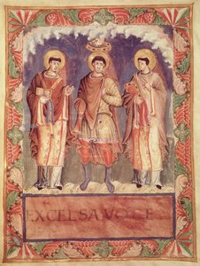 Ms Lat 1141 fol.2vシャルル2世の戴冠式（823-877）とランスとトレフの大司教、サクレメンテアドゥメス（159999も参照） 作： French School