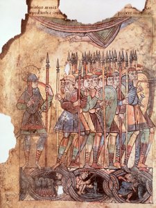 La Vie de Saint Aubin dAngersのMs Lat 1390 fol.7v十字軍の歩兵 作： French School