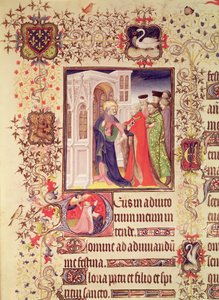 Ms Lat 919 fol.96 Jean de France、Duc de Berryは、聖ペテロと天国の門に導かれ、歴史上の最初の `Dの聖ペテロとジャンドベリーの祈りを捧げて、グランドヘーレスドデュックデから 作： French School