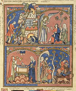 Ms M 638 fol.14r Abimelech and Samson、from the Morgan Picture Bible、c.1244-54 作： French School