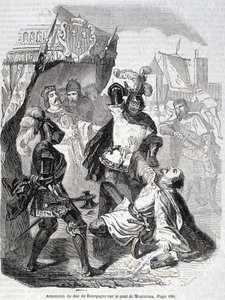 1419年モンテロー橋でのブルゴーニュ公爵（Jean sans peur）の殺害-L.-P.の『Histoire de France』に掲載。Anquetil 作： French School