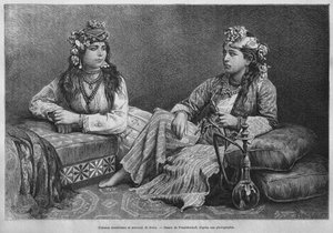 今日のシリア出身のシドンのイスラム教徒の女性。フェニシア、レバノン、ジューディーへの旅。 1884年、ルイシャルルエミールロルテの1875-1880（bw彫刻） 作： French School