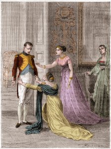 フランス皇帝ナポレオン・ボナパルト（1769-1821）、ポリニャック夫人に夫の恩寵を与える（ポリニャック公爵ジュール・アルマン（Jules-Armand））。 作： French School