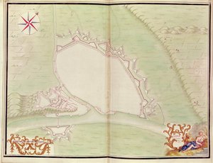 ナミュール、ルイ14世の地図から。 Plans des Places etrangeres、1665（ペン、インク、ウォッシュ） 作： French School