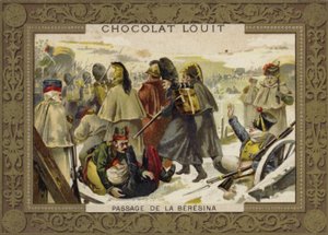 1812年にロシアから撤退したベレジーナ川を渡るナポレオングランデアルミー 作： French School