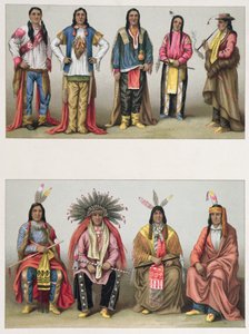 ミシシッピ盆地とコロラドからのネイティブアメリカン、パリの1888年に出版されたA.ラシネによるLe Costume Historiqueからのイラスト 作： French School