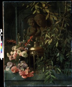 「静物」（マドンナと子供、ランタン、花（カーネーションを含む）） 19世紀のフランスの学校の絵画。ミハイル・クロシツキー美術館、セヴァストポリ（セヴァストポリ）ウクライナ 作： French School