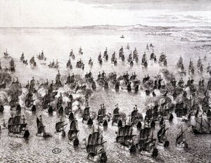 海戦 - エングレービング 作： French School