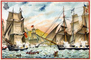 10月28日、トルコ・エジプト艦隊との三国同盟のナバリン海戦 作： French School