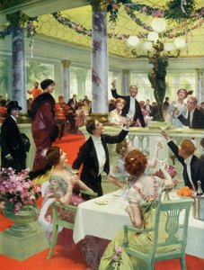 レストランでの大晦日、1912年12月15日、La Vie Heureuse誌のイラスト 作： French School