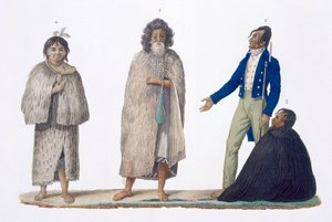 ニュージーランドの先住民と西洋のドレスを着た先住民、1826年