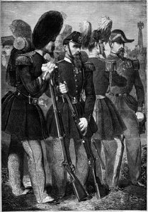 1860年のフランス皇室衛兵の新しいユニフォーム。1860年6月9日付「Le Monde Illustré」165号に掲載された図版。