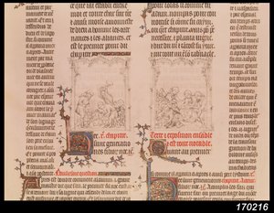 ブドウ畑のノアとノアの酔い、ジャン・シの聖書、1355年頃
