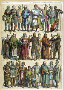 ノルマンとアングロ・ノルマンの市民、宗教、戦士のコスチューム（1066-1200年） - エングレービング 作： French School