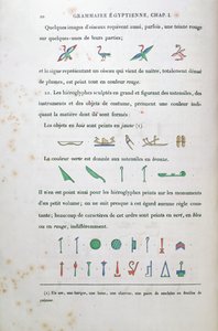 ジャン・フランソワ・シャンポリオン（1790-1832）1836によるGrammaire Egyptienneの特定の象形文字の着色に関するメモ 作： French School