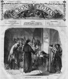 小説シリーズ。ヴィクトル・ユーゴー（1802-1885）の「ノートルダム・ド・パリ」。司祭はクアシモドを養子にすることを決める。"Les bons romances "に掲載された図版
